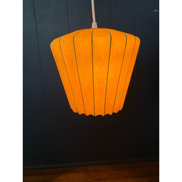 Vintage Mid-Century Modern Resin and Metal Cocoon Pendant Lamp Shade For Sale - Image 10 of 12