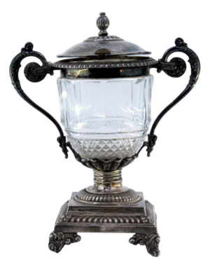 Silver Sugar Bowl with a Cut Glass Core with Reliefs