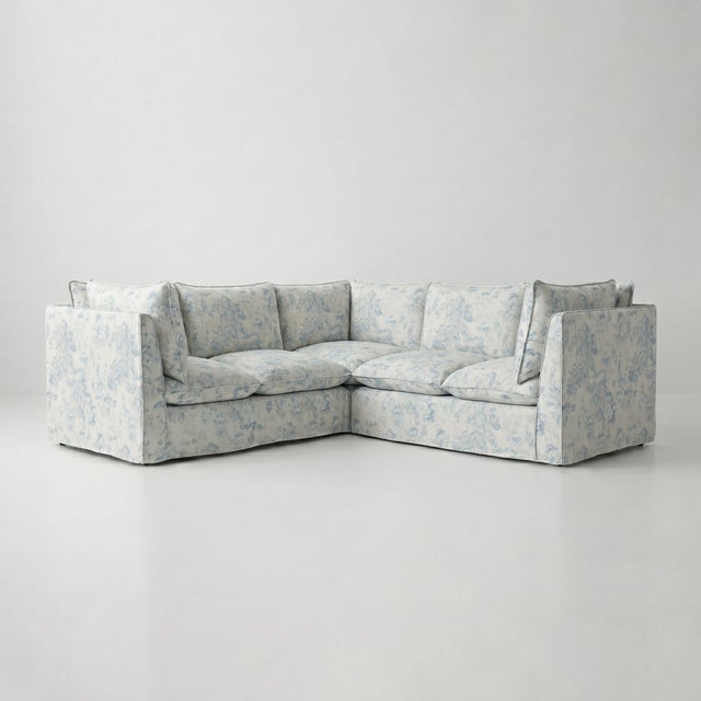 Sophie Conran Coco 3x3 Sectional Sofa - Andrew Martin Midsummer Faded Blue with Knife Edge Cushion For Sale In Charlotte - Image 6 of 6