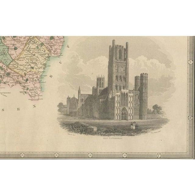 Gold Antique Map of Cambridgeshire with Ely Cathedral by Greenwood, 1834 For Sale - Image 8 of 12