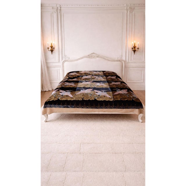 Heron Silk Velvet Throw Bedspread For Sale - Image 4 of 9