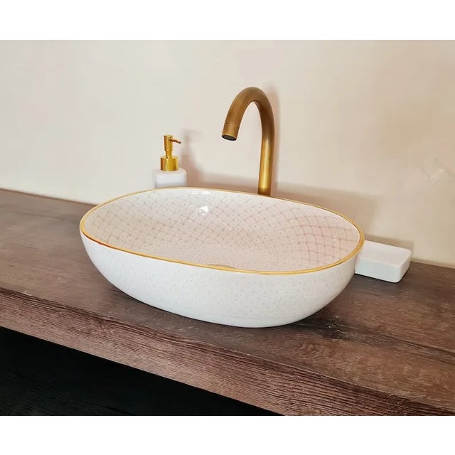 Contemporary Pink Oval Pottery Sink For Sale - Image 6 of 7