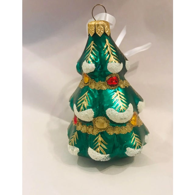 Large and beautiful made in Old European glass tradition blown glass Handpainted Christmas Ornament Tree, 4”
