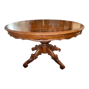 Late 20th Century Vintage Round Solid Mahogany Table With Ornate, Scalloped Trim Apron and Carved Legs