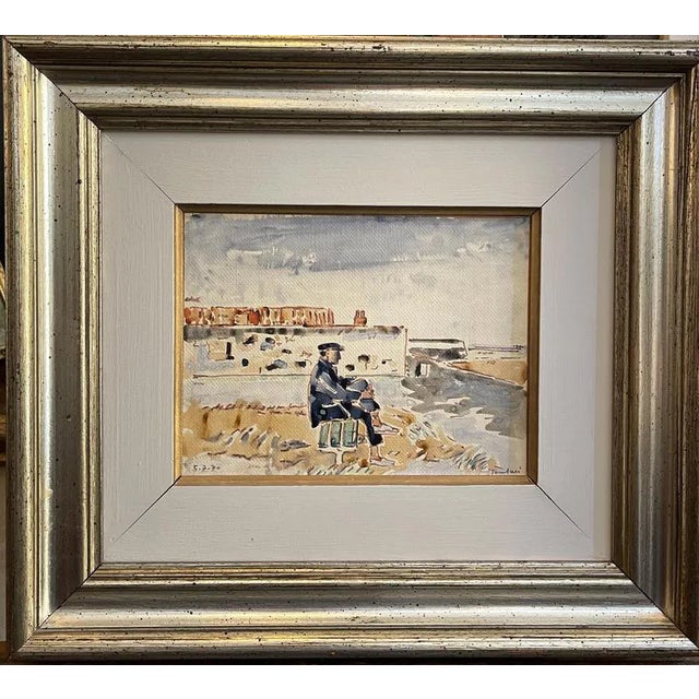 Tamburi, Old Man By The Sea, 1900s, Watercolor on Canvas, Framed For Sale