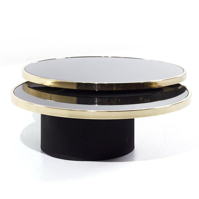 Institute of America Attributed Brass & Smoked Glass Swivel Table For Sale - Image 6 of 7