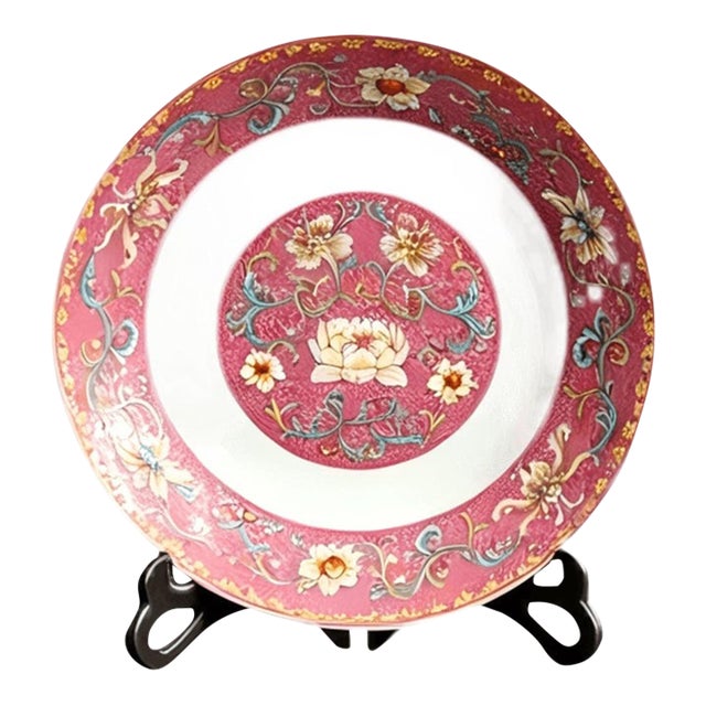 Chinese Ceramic Plate,Qianlong Marked Famille Rose Porcelain Plate Hand Painted Floral Patterns Pattern For Sale