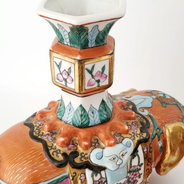 Orange Candle Holders Candlesticks Elephants Tobacco Leaf Pair For Sale - Image 8 of 10