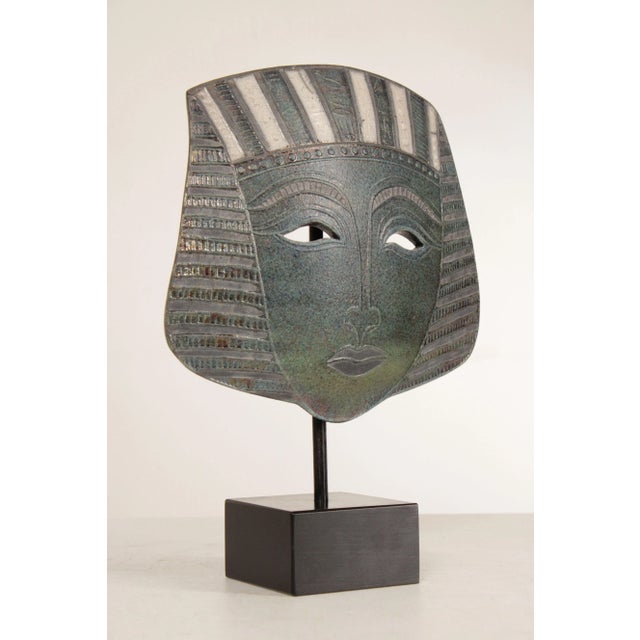 Jacinthe Bruneau Pair Tribal Mask Raku Ceramic Sculptures For Sale - Image 10 of 13