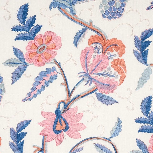 Contemporary Sample - Schumacher Indali Bordered Linen Fabric in Rose & Indigo For Sale - Image 3 of 6