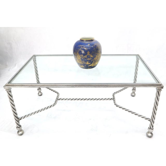 Forged Metal Twisted Rope Effect Silver Gilt Base Rectangle Coffee Table For Sale - Image 12 of 13