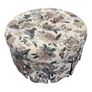 Late 20th Century Round Floral Ottoman on Wheels