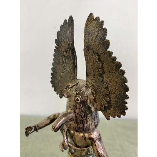 English Late 20th Century Owl Kachina Sculpture by Gaspar Camps in Sterling Silver & Turquoise For Sale - Image 3 of 9