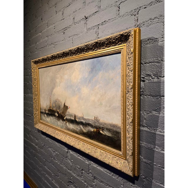 Clarkson Stanfield–Dramatic English Lighthouse Seascape W/ French Ship-19th Century Oil Painting For Sale - Image 9 of 13