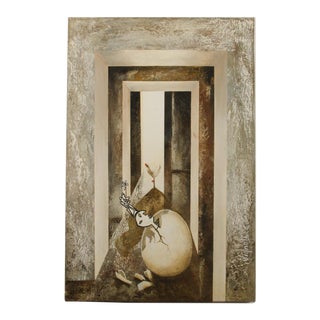 "Chicken or the Egg" Surrealist Oil Painting by Fernando Vignoli (Late 20th C.) For Sale