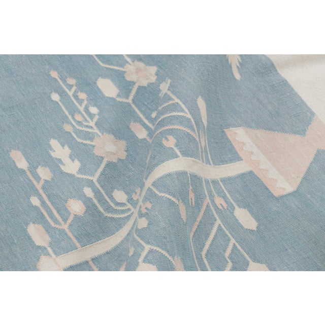 Textile Rug & Kilim’s Contemporary Dhurrie Rug, Ice Blue With White Floral Medallions For Sale - Image 7 of 8