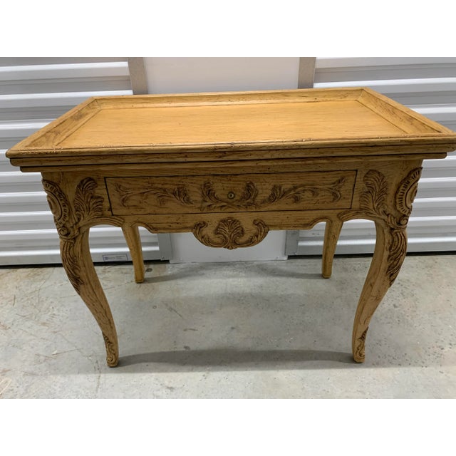 Wood French Provincial Style Baker Furniture Rectangle Oak One Drawer Tray Top Side Accent Table For Sale - Image 7 of 12