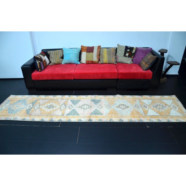 Boho Chic 1960s Vintage Geometric Design Turkish Herki Runner For Sale - Image 3 of 11