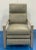 Stylish Modern Gray Leather Recliner, beige wood frame, showroom floor sample