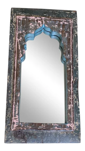 Mid Century Indian Archway Painted Teak Wood Mirror