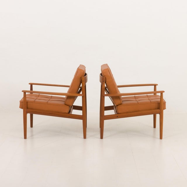 Set of Teak Lounge Chairs in Aniline Cognac Leather for Cado by Grete Jalk, Denmark, 1960s For Sale - Image 6 of 18