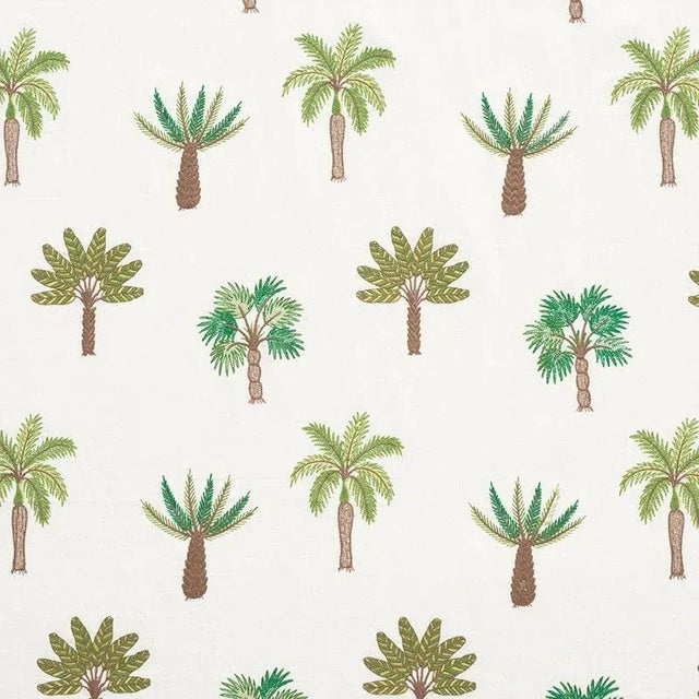 Sample - Schumacher Palmetto Beach Embroidery Fabric in Green For Sale