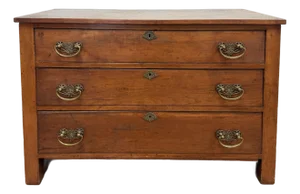 Antique Three Drawer Wood Commode Chest W/ Brass Hardware