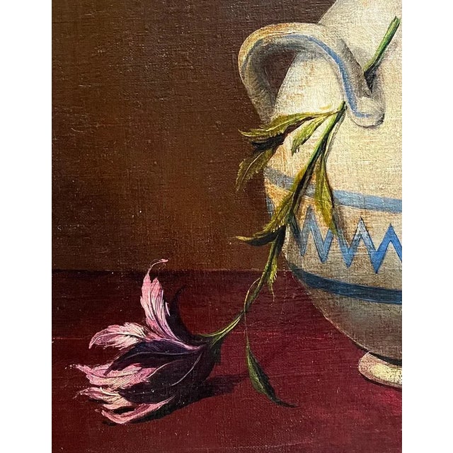 Flowers in a Vase and Peach, Oil on Canvas For Sale - Image 9 of 14