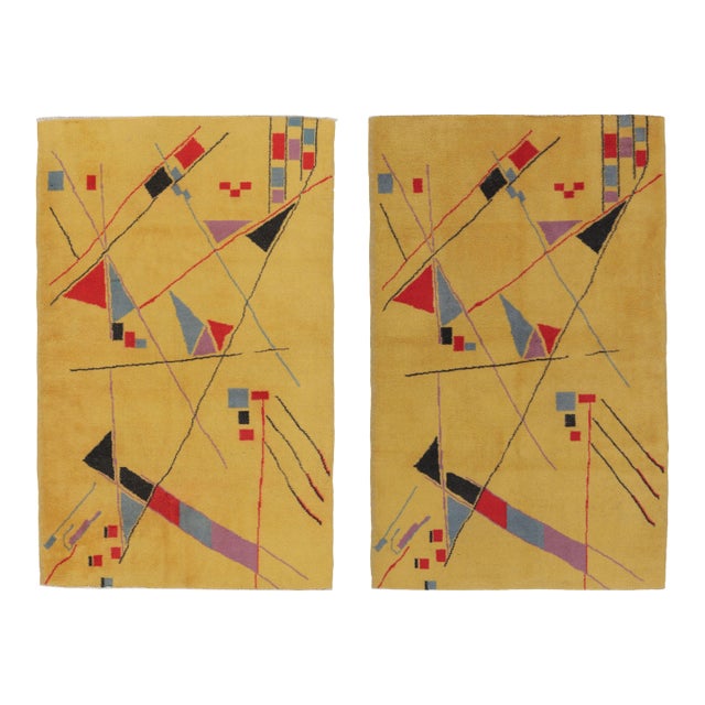 Vintage Turkish Zeki Müren Rug Pair With Bold Abstract Design - Rug & Kilim For Sale