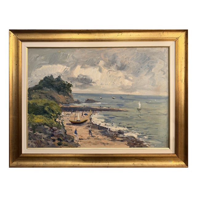 Balansino, Seascape with Figures, 1984, Oil on Panel, Framed For Sale