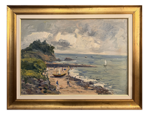 Balansino, Seascape with Figures, 1984, Oil on Panel, Framed