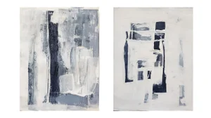 Independence 04-06 Original Abstract Modern Paintings by Carrie Bergey, Grey Blue White Art - Set of 2