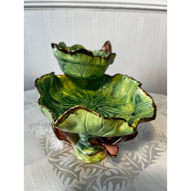 Beautiful hand thrown Majolica candy dish ; or just a piece Of art . Mađe in 1997 by a potter with last name Jackson ....