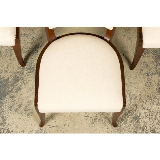 Set of 6 French Art Deco Walnut Dining Chairs in Ivory Ribbed Upholstery, 1930s For Sale - Image 4 of 18