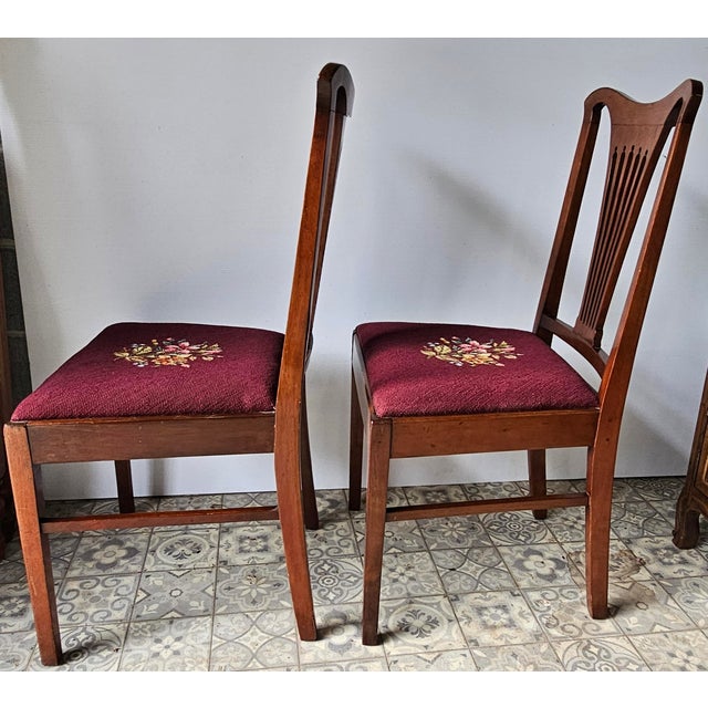 Mid 20th Century Pair American Mahogany and Needlepoint Upholstered Chairs For Sale - Image 4 of 11
