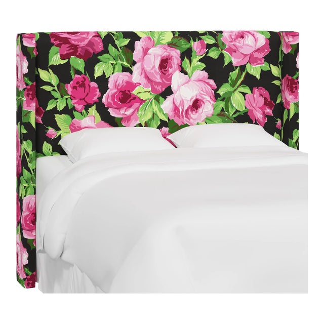 Red from Scalamandre crafted by Cloth & Company Hudson Cal. King Headboard, Black Floral For Sale