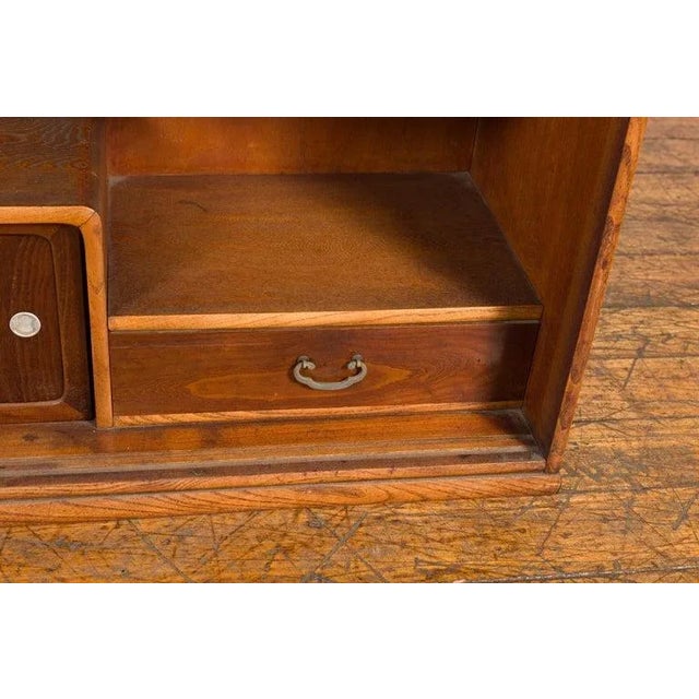 Early 20th Century Japanese Taishō Period Open Bookshelf Sliding Doors, Curvy Shelf & Drawer For Sale - Image 12 of 13