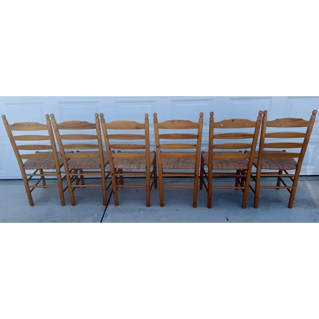 Mid 20th Century Set of 6 Ladder Back Shaker Farm House Chairs With Rush Seats For Sale - Image 10 of 17