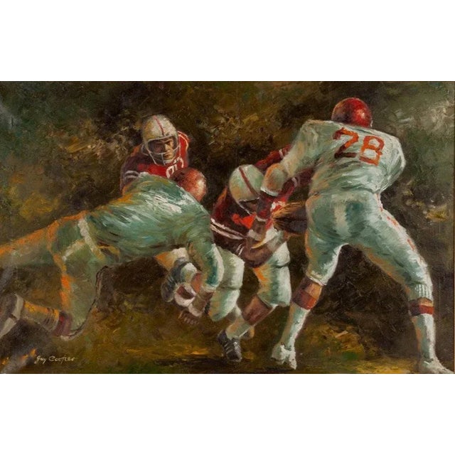 Vintage Football Painting by Jay Cooper, Oil on Canvas, Late 20th Century For Sale - Image 4 of 4