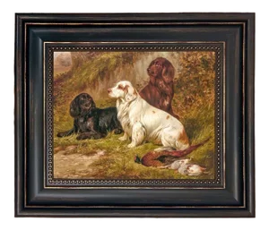 "Spaniels at Rest" Contemporary Reproduction Print on Canvas After Colin Graeme, Framed