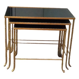 Mid-Century Bamboo Look Nesting Tables attributed to Maison Baguès, 1960s, Set of 3 For Sale
