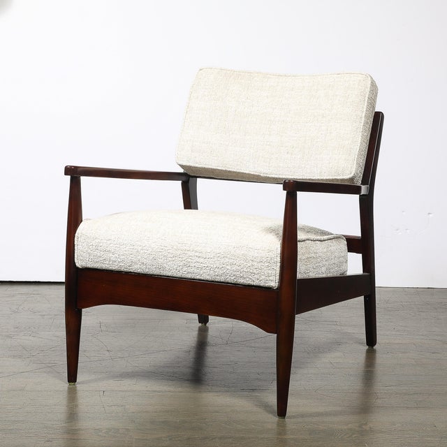 Pair of Mid-Century Modern Walnut Armchairs With Off-White Textural Upholstery For Sale - Image 4 of 18
