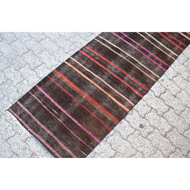 1960s 1960s Turkish Handmade Stripe Kilim Runner Rug For Sale - Image 5 of 11