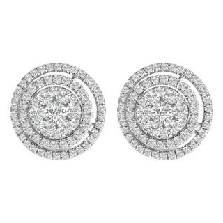 14K Gold 1 3/8 Cttw Diamond Cluster and Double Halo Stud Earring (G-H Color, SI1-SI2 Clarity) For Sale