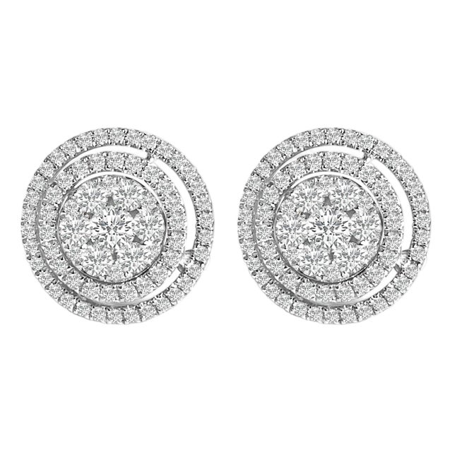 14K Gold 1 3/8 Cttw Diamond Cluster and Double Halo Stud Earring (G-H Color, SI1-SI2 Clarity) For Sale