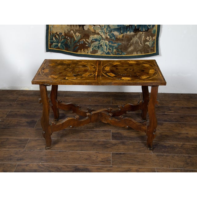 Wood Italian 18th Century Baroque Style Carved Walnut Table with Marquetry Décor For Sale - Image 7 of 12