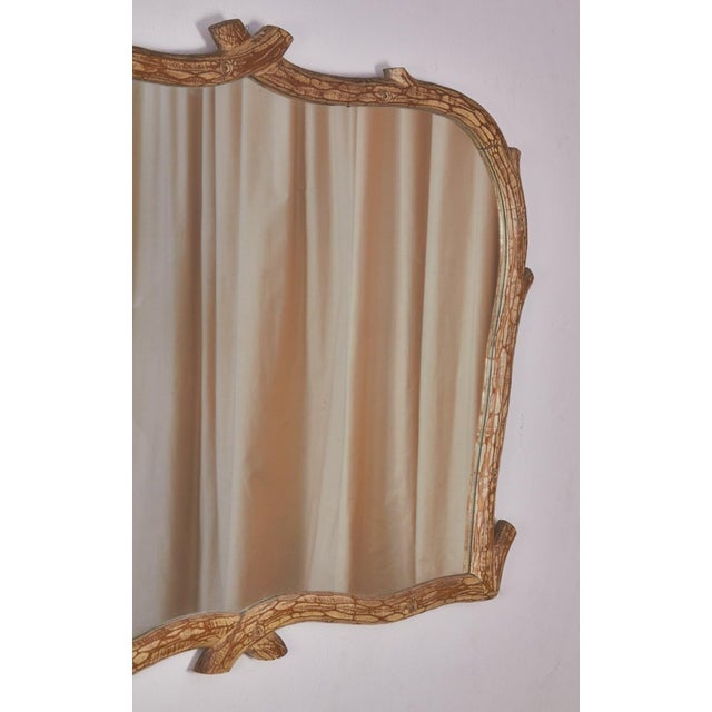 Vintage Wall Mirror in Brutalist Log Finish, 1970s, in Very Good conditions. Designed 1970 to 1979