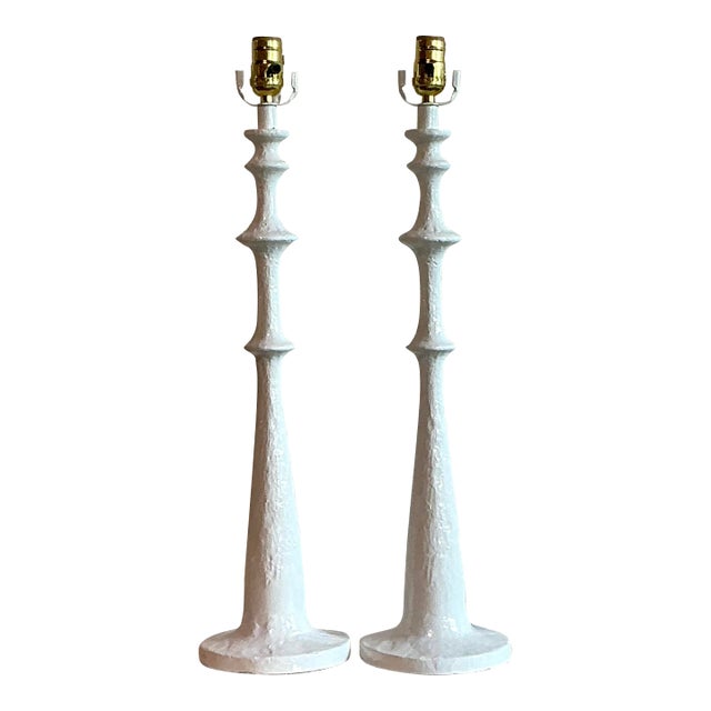 Vintage Boho Painted Metal Spool Lamps - A Pair For Sale