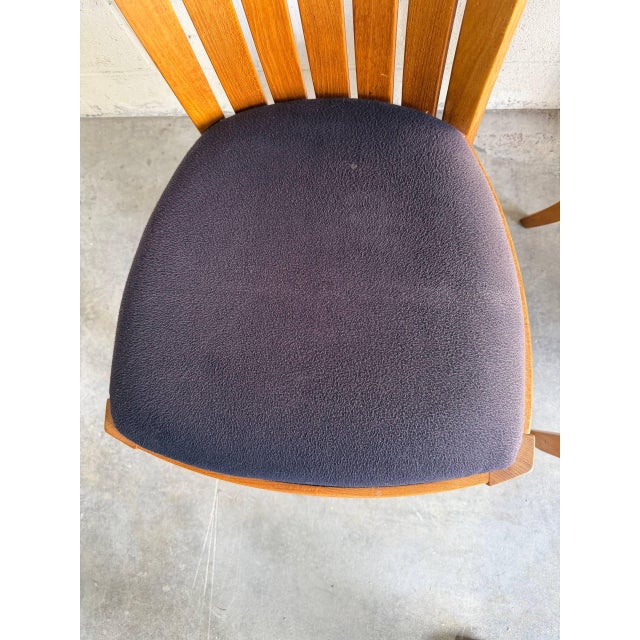 Brown Set of 4 Mid Century Teak Dining Chairs by Benny Linden Sculptural Slat Back For Sale - Image 8 of 10