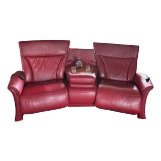 Trapez Reclining 3-Seater Sofa in Bordeaux Red Leather from Himolla For Sale
